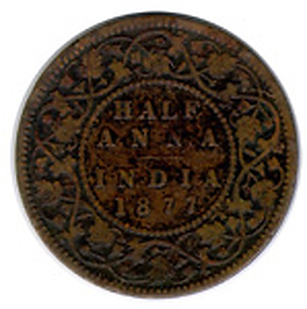 1/2 Anna (Queen Victoria Empress), Bronze Coin reverse