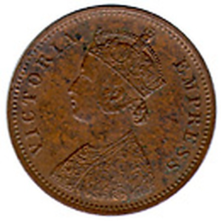 1/4 Anna (Queen Victoria Empress), Bronze Coin obverse