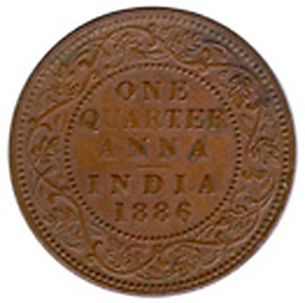 1/4 Anna (Queen Victoria Empress), Bronze Coin reverse