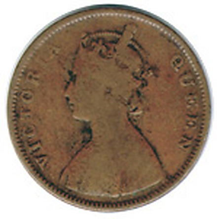 1/2 Anna (Queen Victoria, Mature Bust), Bronze Coin obverse