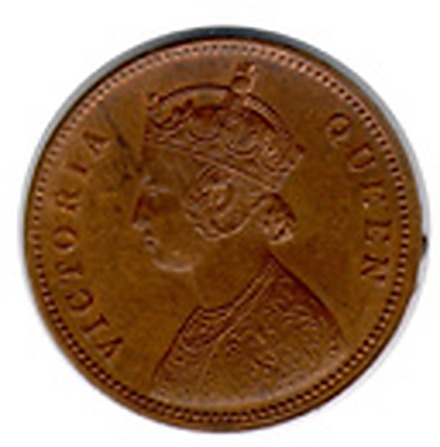 1/4 Anna (Queen Victoria, Mature Bust), Bronze Coin obverse