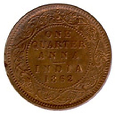 1/4 Anna (Queen Victoria, Mature Bust), Bronze Coin reverse