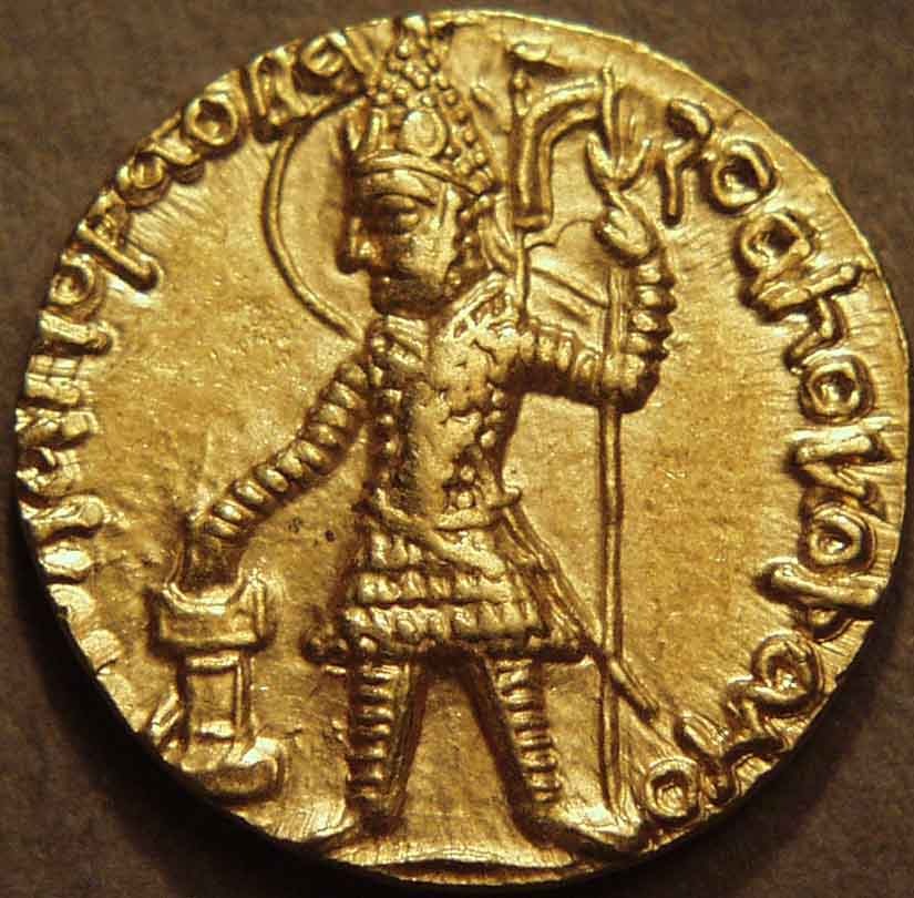 Vasudeva I 1/4 Dinar, Oesho Variant, Gold Coin obverse