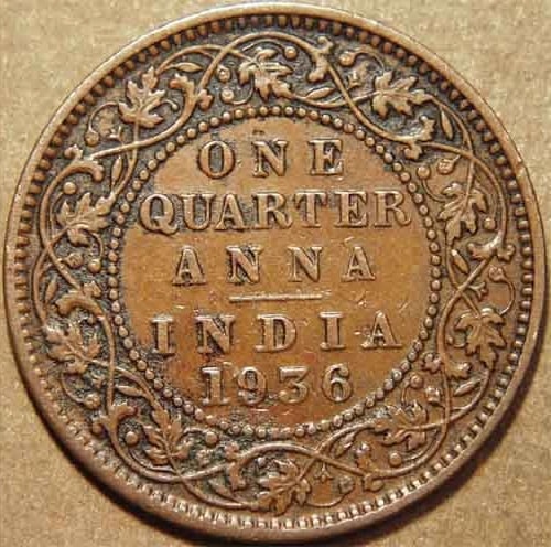 1/4 Anna (George V), Bronze Coin reverse
