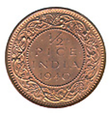 1/2 Pice (George VI), Bronze Coin reverse