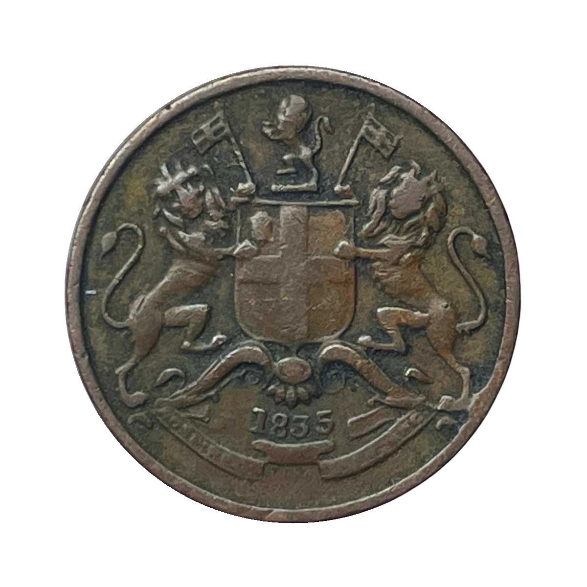 1/12 Anna East India Company 1835 Copper Coin, British India Uniform Coinage, Copper Coin obverse
