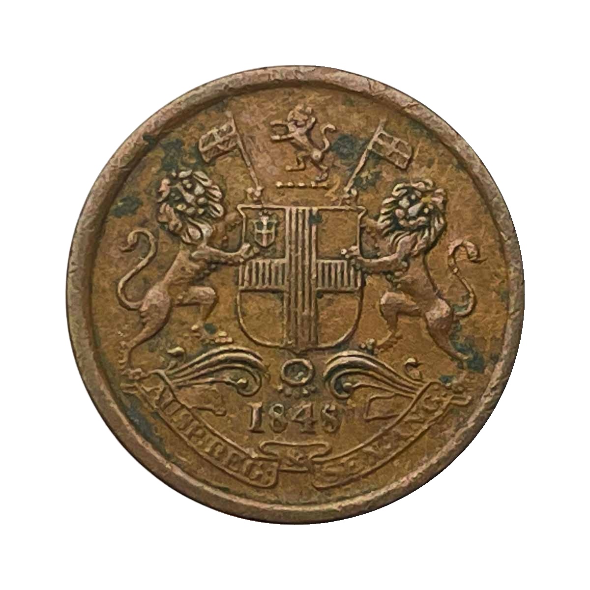 1/12 Anna East India Company 1848 Copper Coin, British India Uniform Coinage, Copper Coin obverse