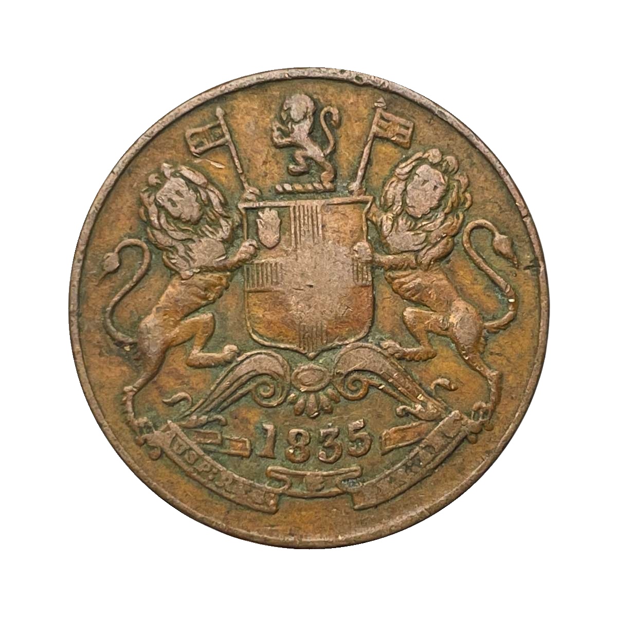 1/2 Anna East India Company 1835 Copper Coin, British India Uniform Coinage, Copper Coin obverse