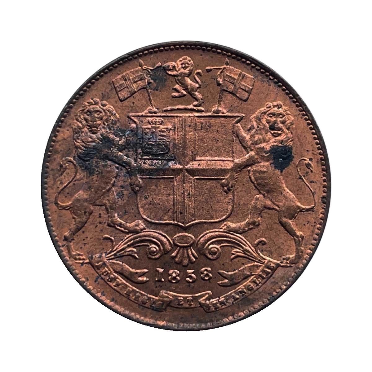 Scarce 1/4 Anna East India Company 1858 Copper Coin, British India Uniform Coinage, Unc., Copper Coin obverse