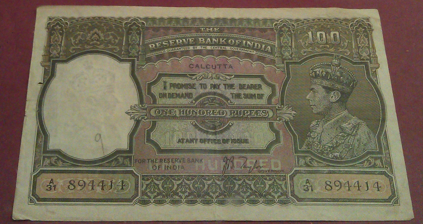 100 Rupees - George VI ND (1937-1943)