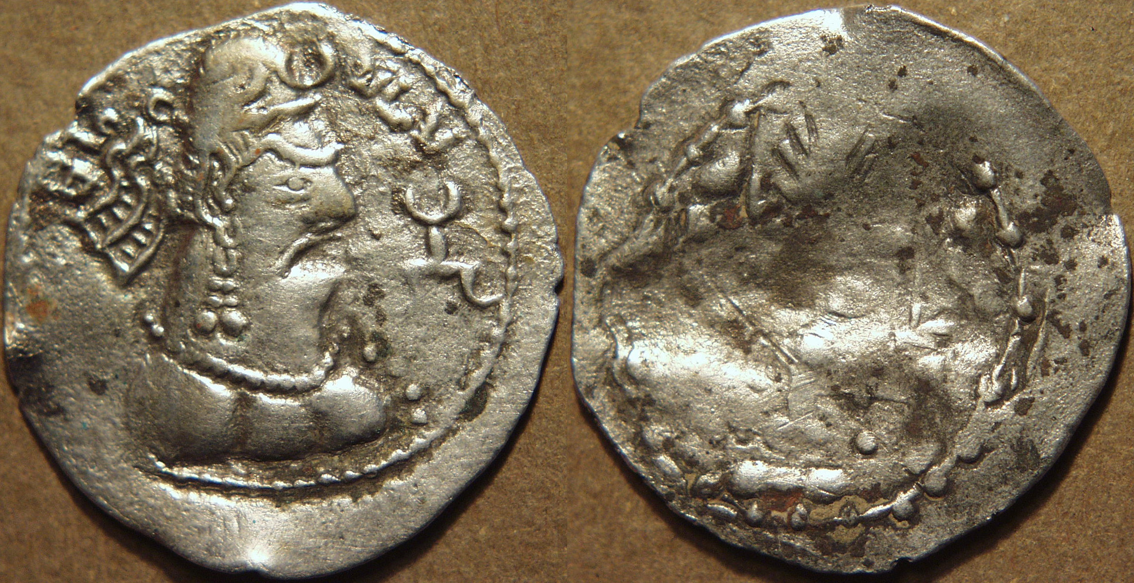 Mehama Silver Drachm, Fine Crowned Style, Silver Coin obverse