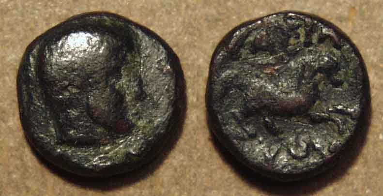 Euthydemos I Bronze Hemi-Lepton / Quarter Unit, C. 230-220 Bce - Copper, Copper Coin obverse
