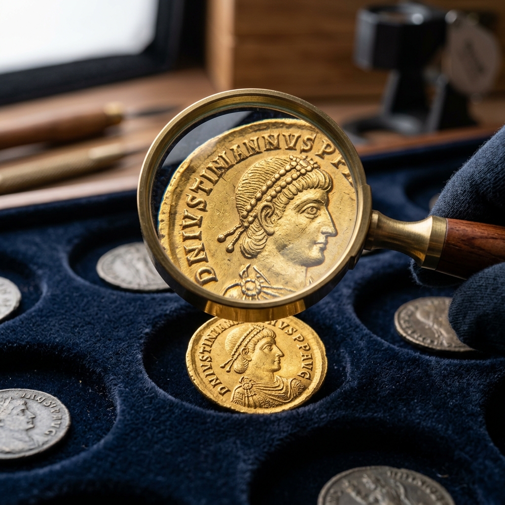 Circulated coin exhibiting light metal wear on high design points